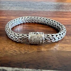 XSML 7.5mm JOHN HARDY Pave Diamond Classic Chain Bracelet  - Silver & 18K Gold